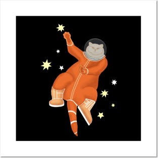 Space cat. Cat astronaut in an orange spacesuit Posters and Art